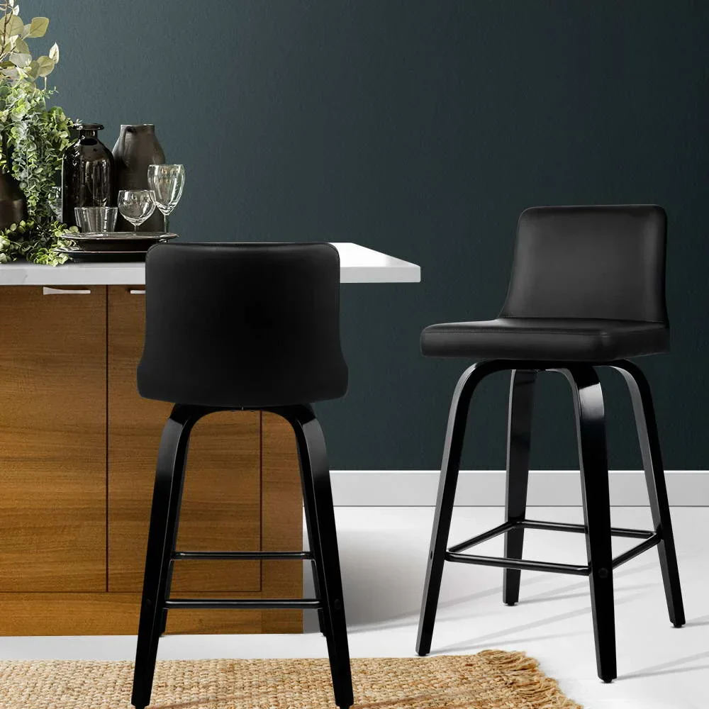 Bar Stools Kitchen Leather Barstools Swivel Wooden Chairs X2 - Image 7