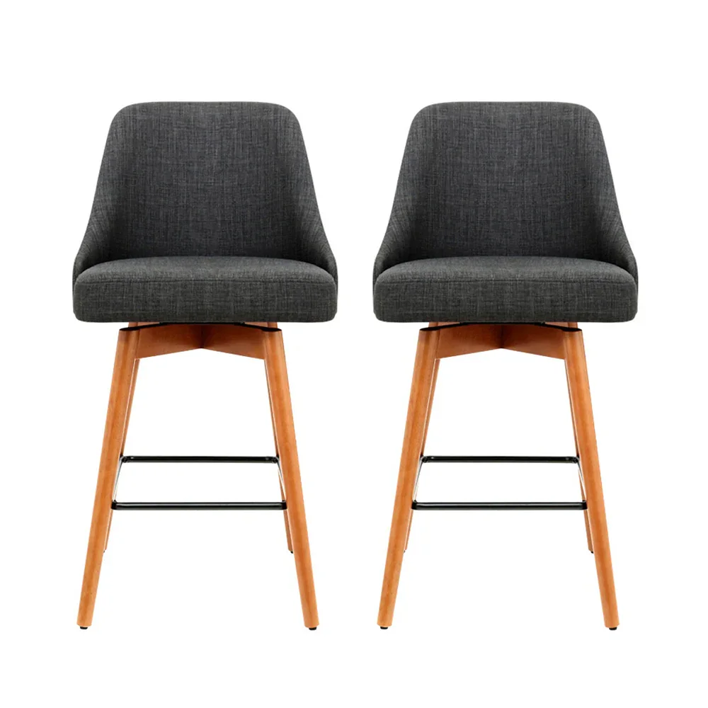 2x Bar Stools Swivel Seat Wooden Charcoal - Image 3