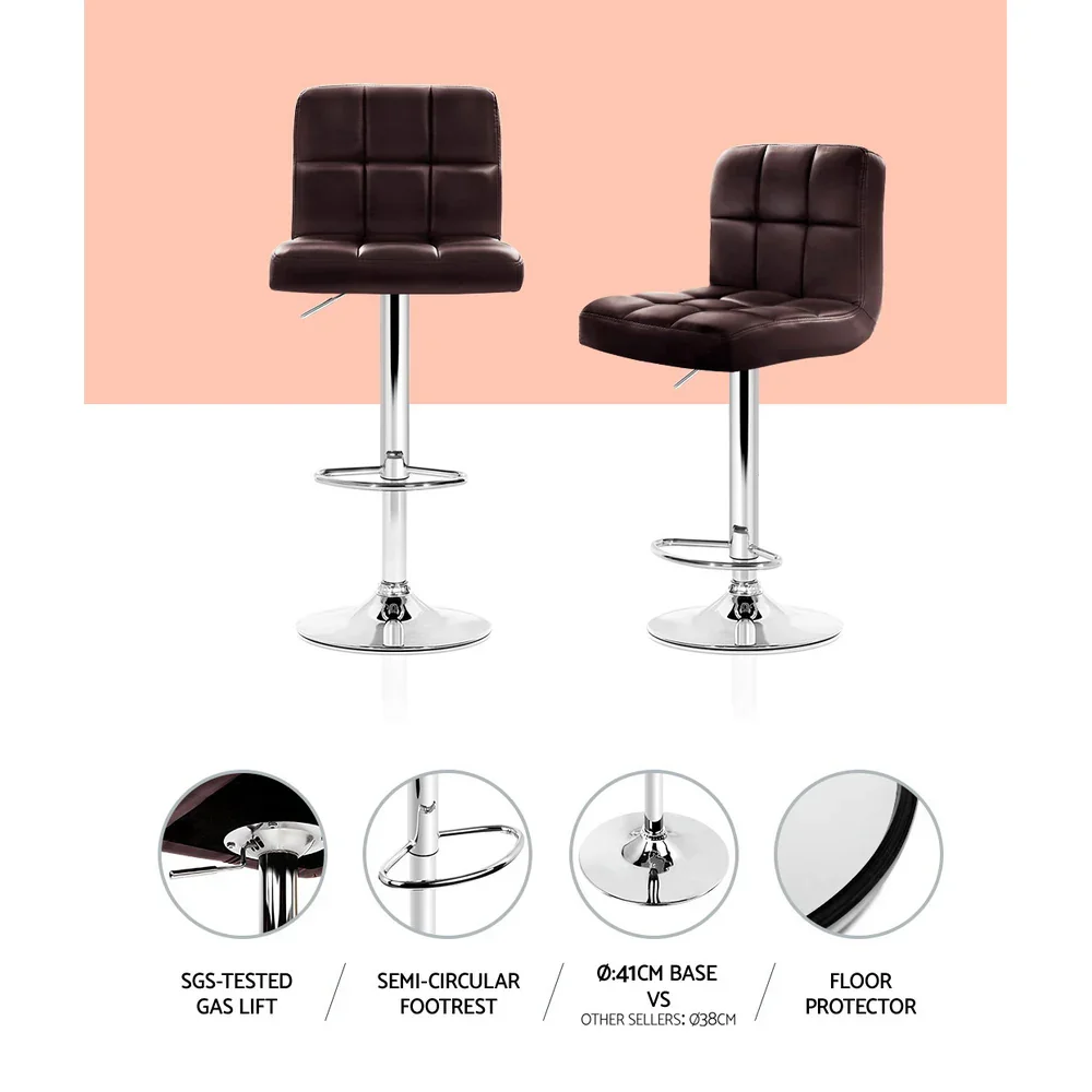 4x Bar Stools Leather Gas Lift Brown - Image 4