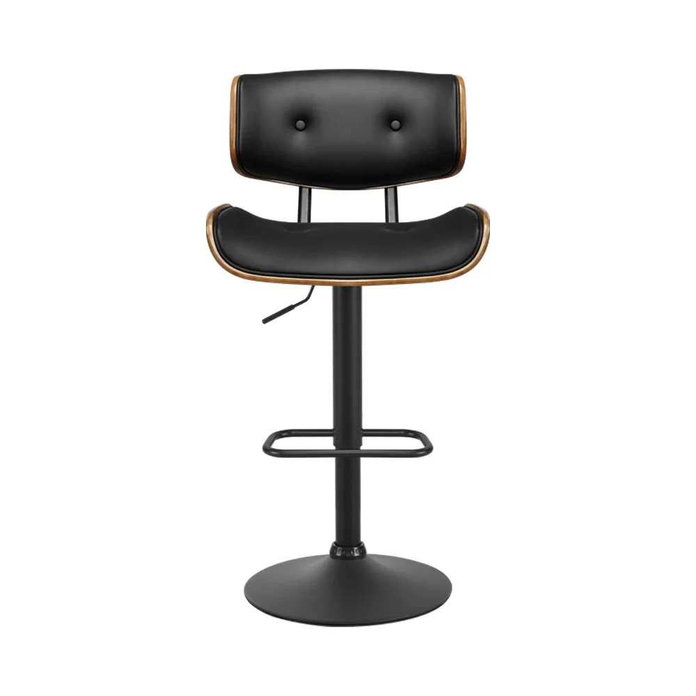 4x Bar Stools Gas Lift Leather All Black - Image 3
