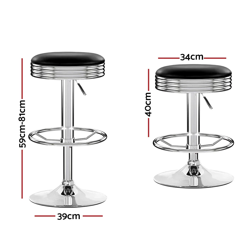4x Bar Stools Leather Padded Gas Lift Silver - Image 2