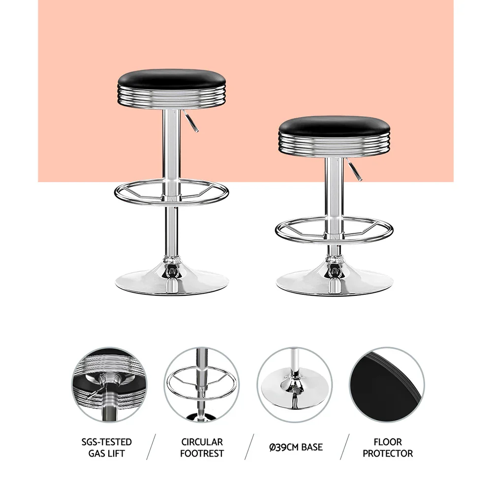 4x Bar Stools Leather Padded Gas Lift Silver - Image 5