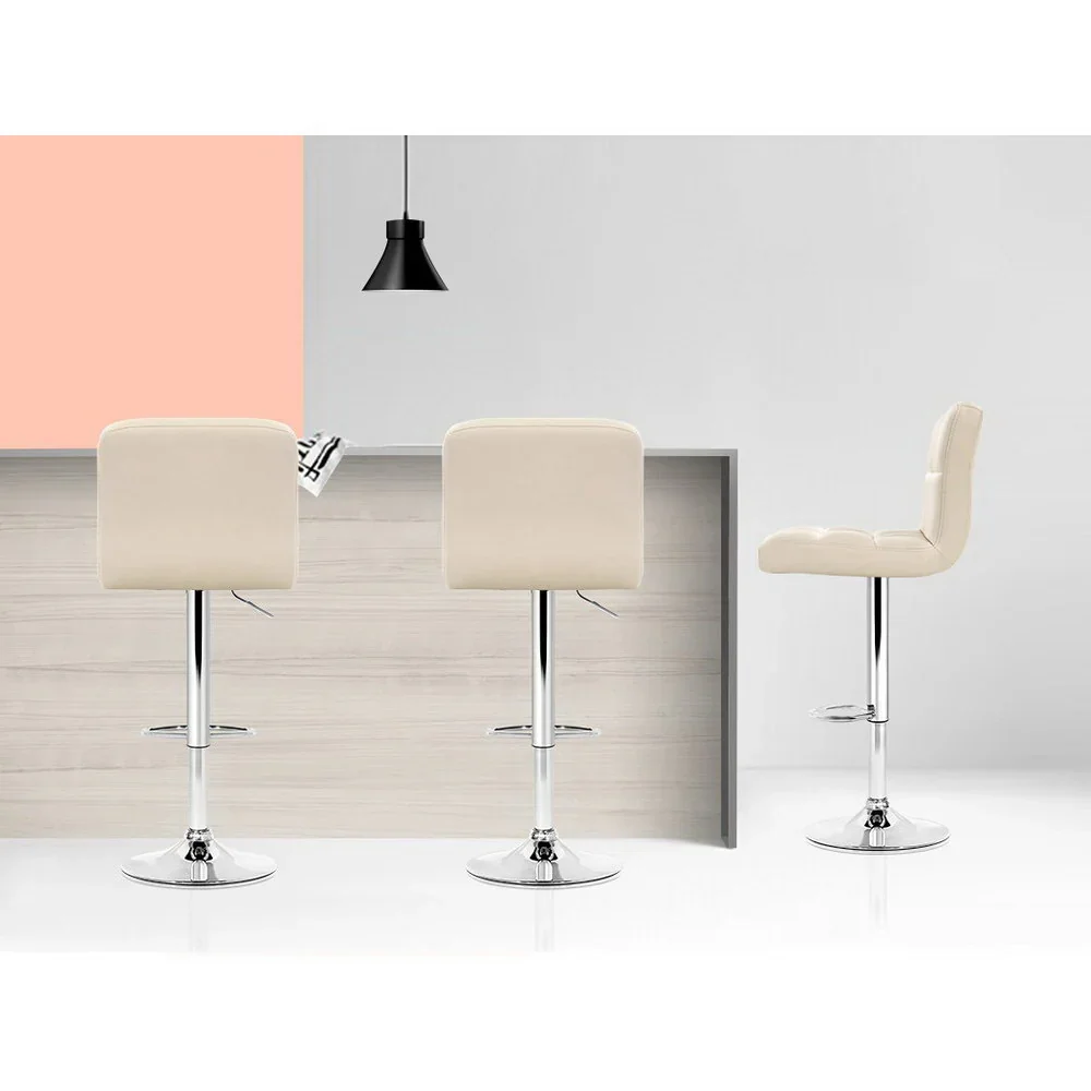 4x Bar Stools Leather Gas Lift Beige - Image 5