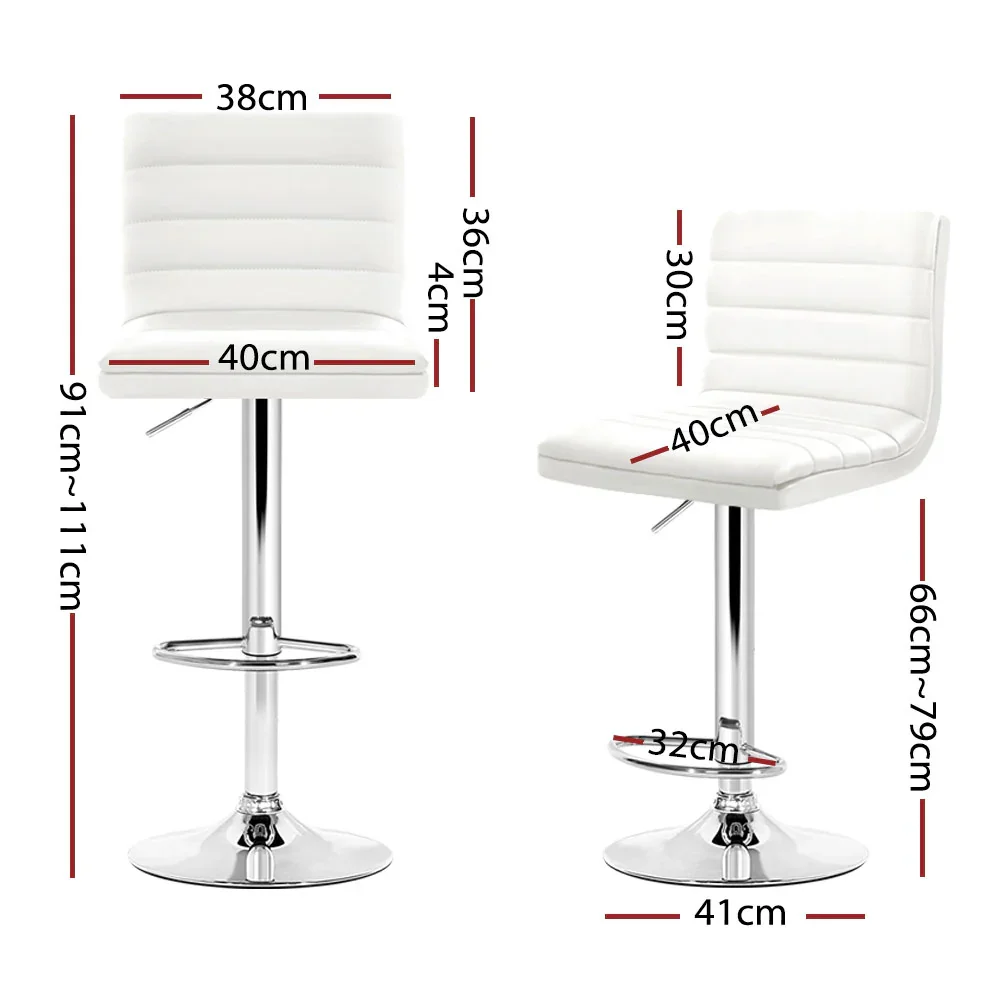 4x Bar Stools Padded Leather Gas Lift White - Image 2