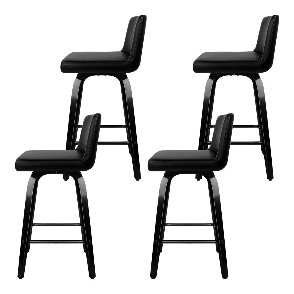 Bar Stools Kitchen Leather Barstools Swivel Wooden Chairs X4 - Image 3