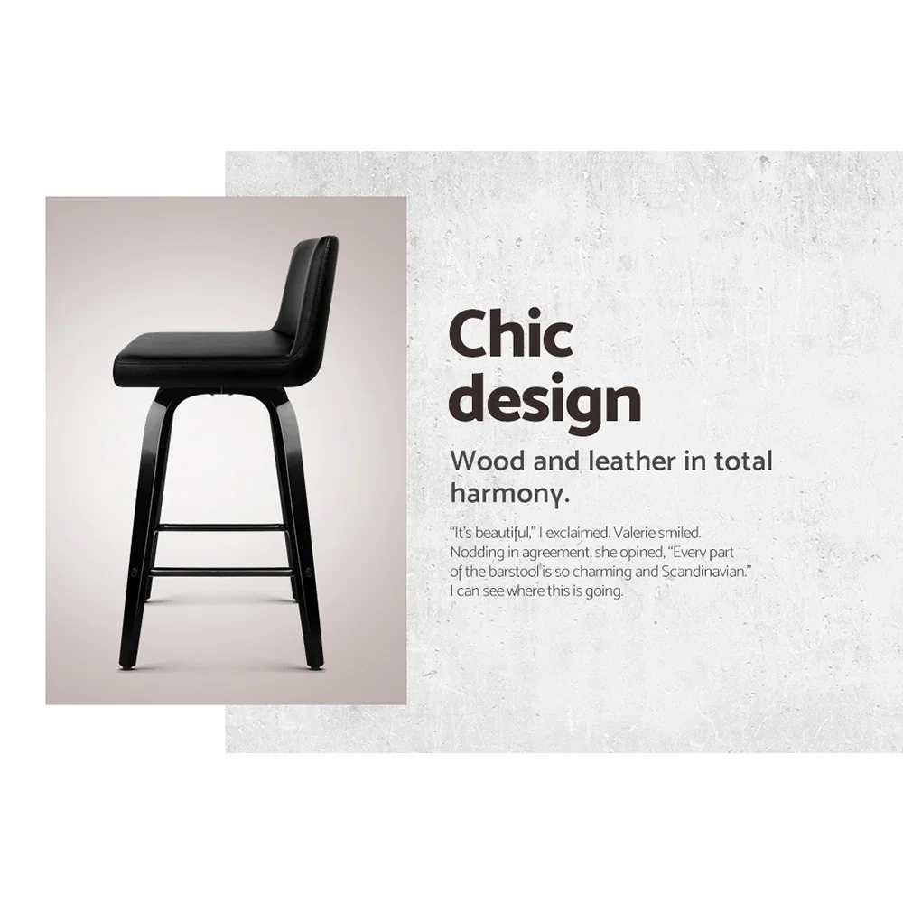 Bar Stools Kitchen Leather Barstools Swivel Wooden Chairs X4 - Image 4
