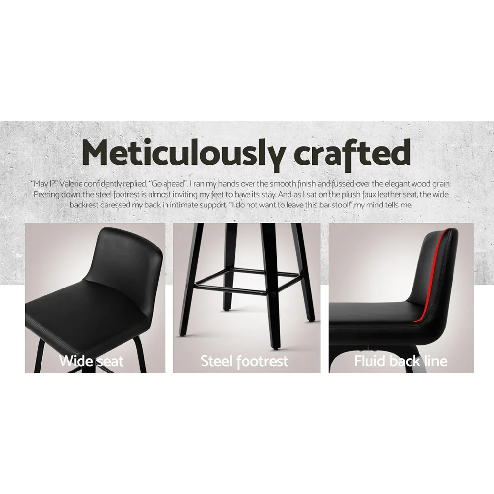 Bar Stools Kitchen Leather Barstools Swivel Wooden Chairs X4 - Image 5