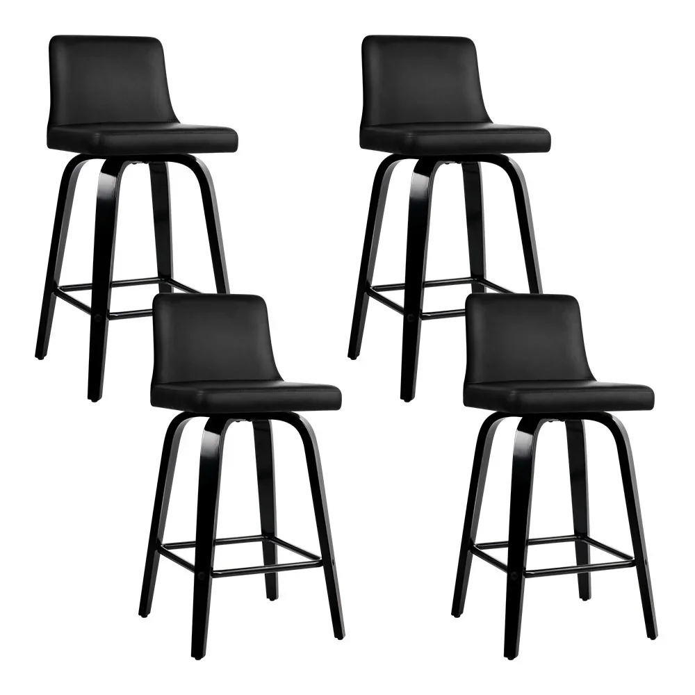 Bar Stools Kitchen Leather Barstools Swivel Wooden Chairs X4 - Image 7