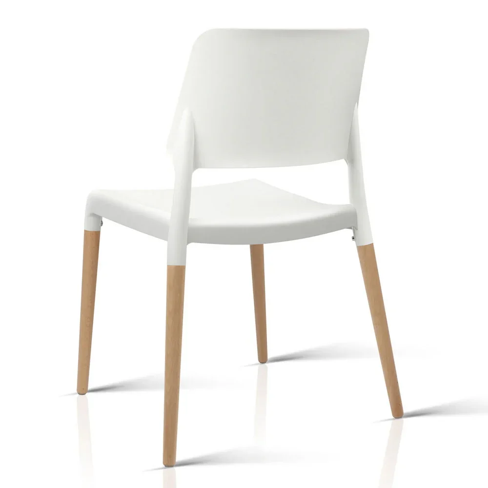 Dining Chairs Set of 4 Plastic Wooden Stackable White - Image 4