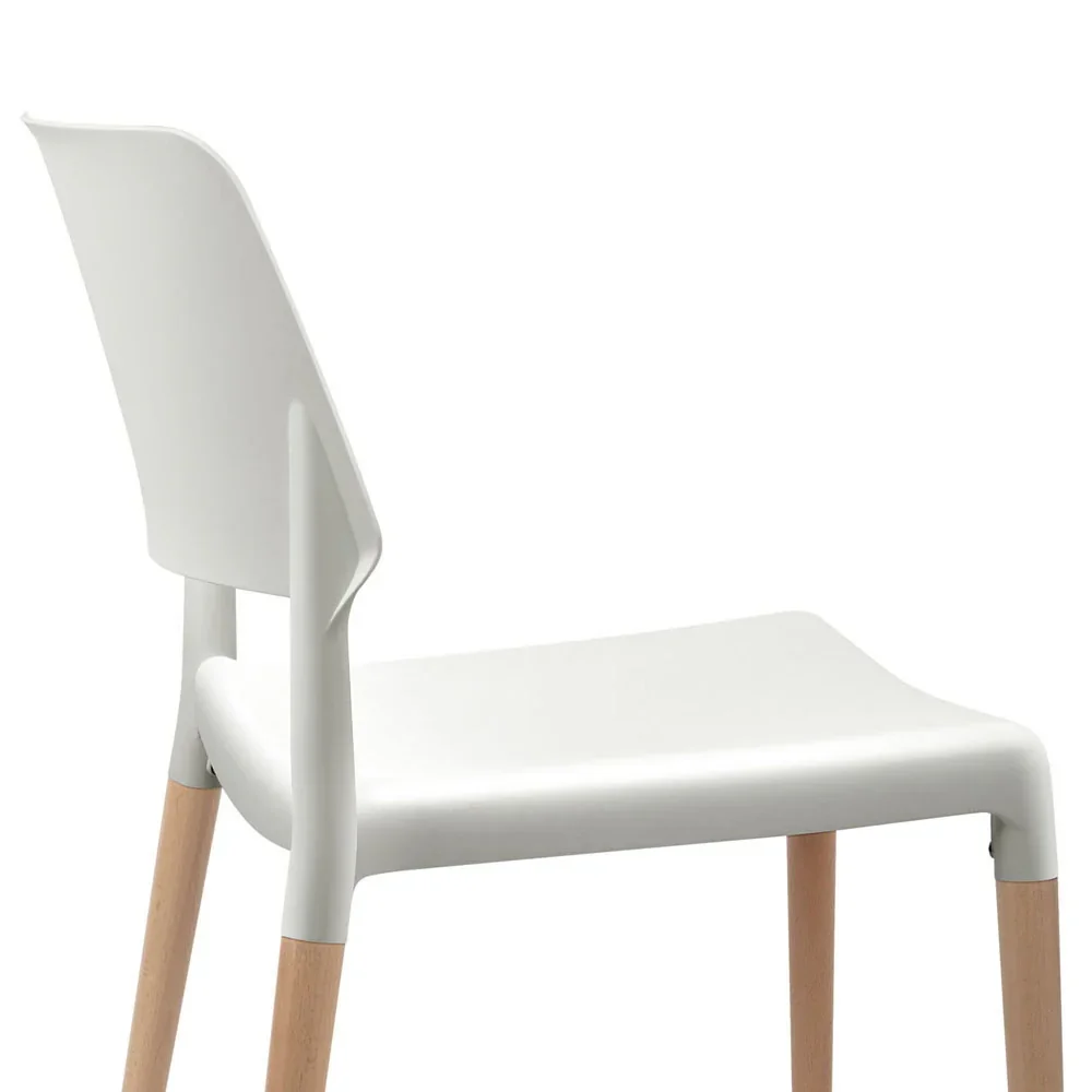 Dining Chairs Set of 4 Plastic Wooden Stackable White - Image 6