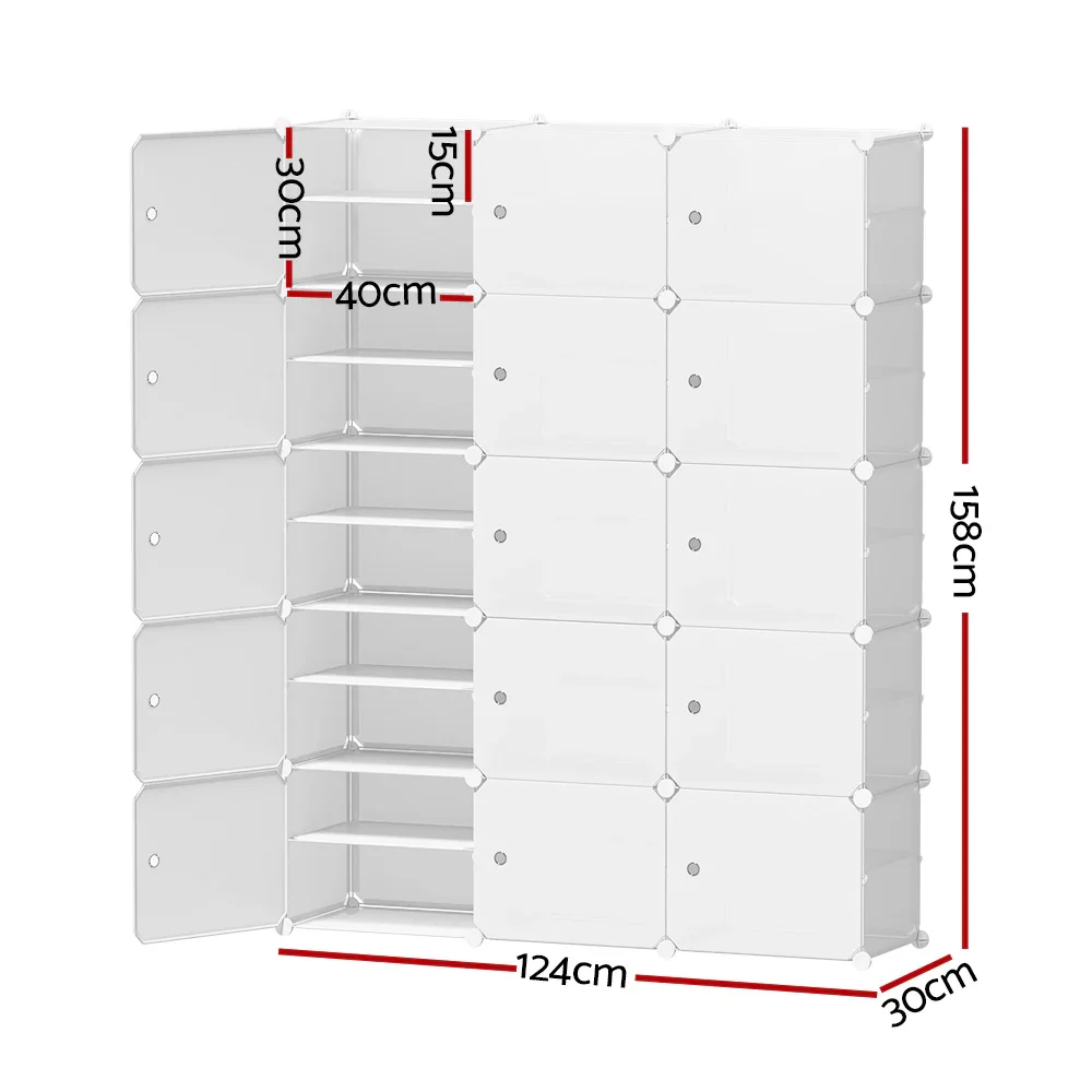Shoe Rack Storage Cabinet DIY 15 Storage Cube Stackable White - Image 4