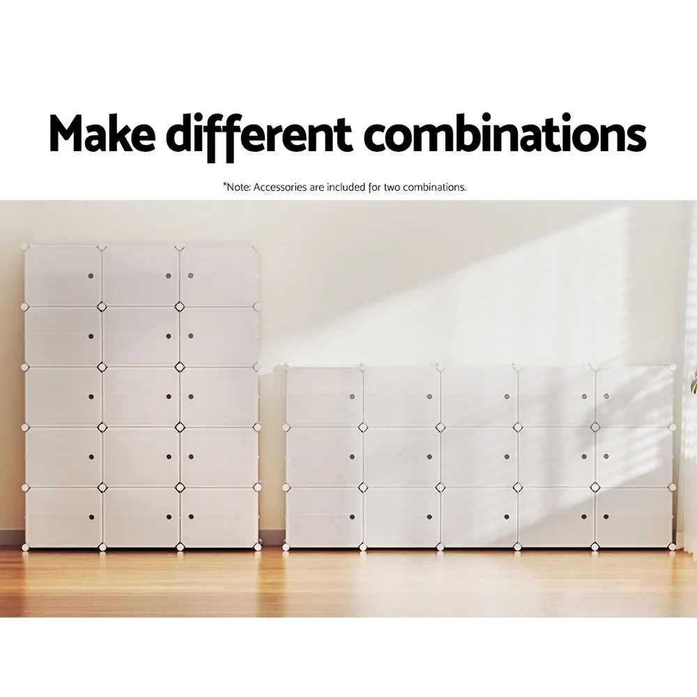 Shoe Rack Storage Cabinet DIY 15 Storage Cube Stackable White - Image 8