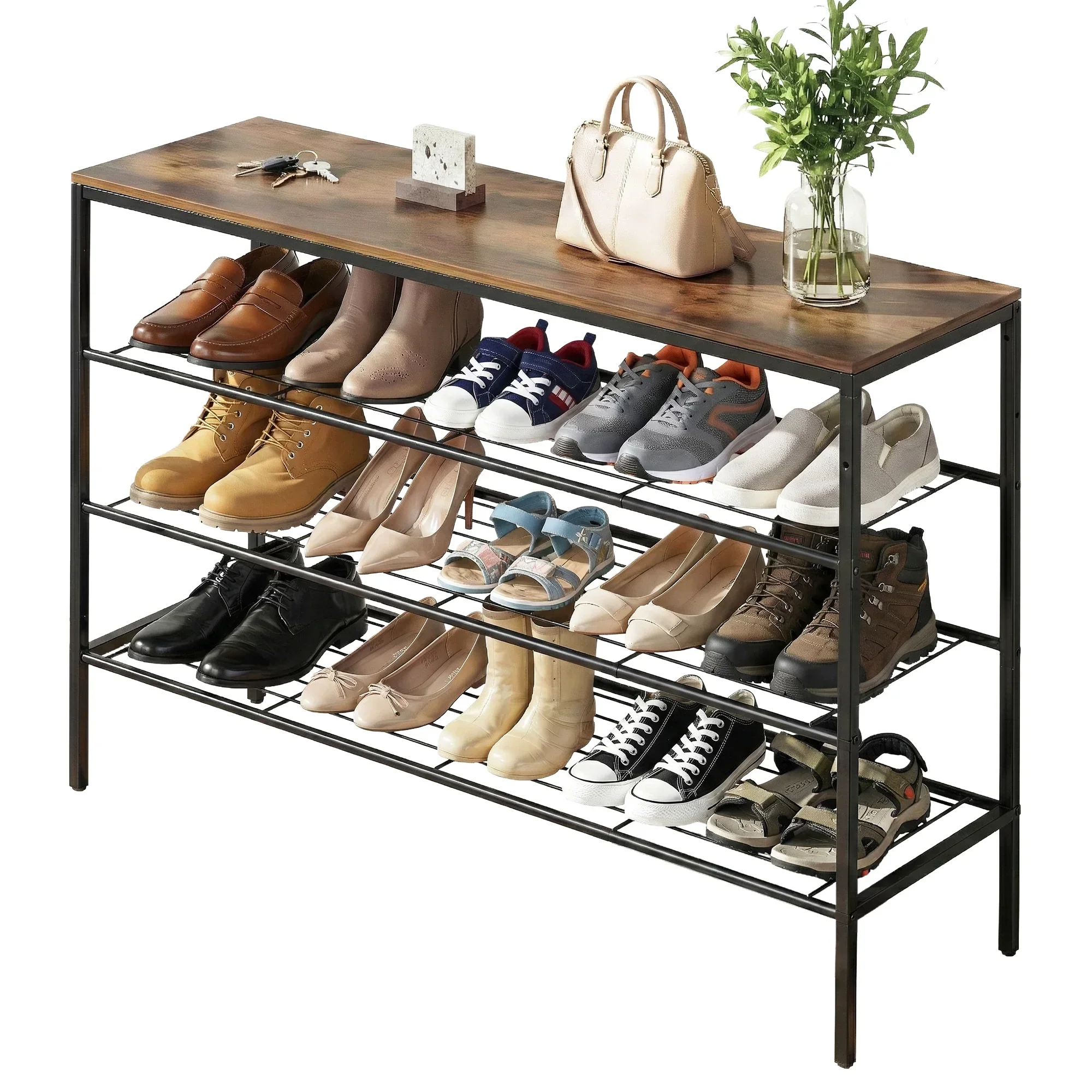 Shoe Rack 4 tier Storage Organiser Walnut - Image 9