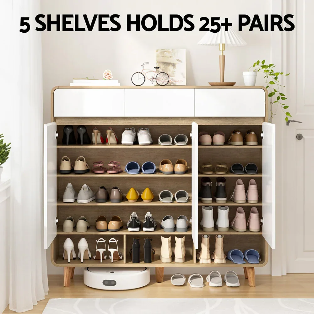 Shoe Rack Cabinet 25 Pairs Storage Cupboard Pine&White - Image 2
