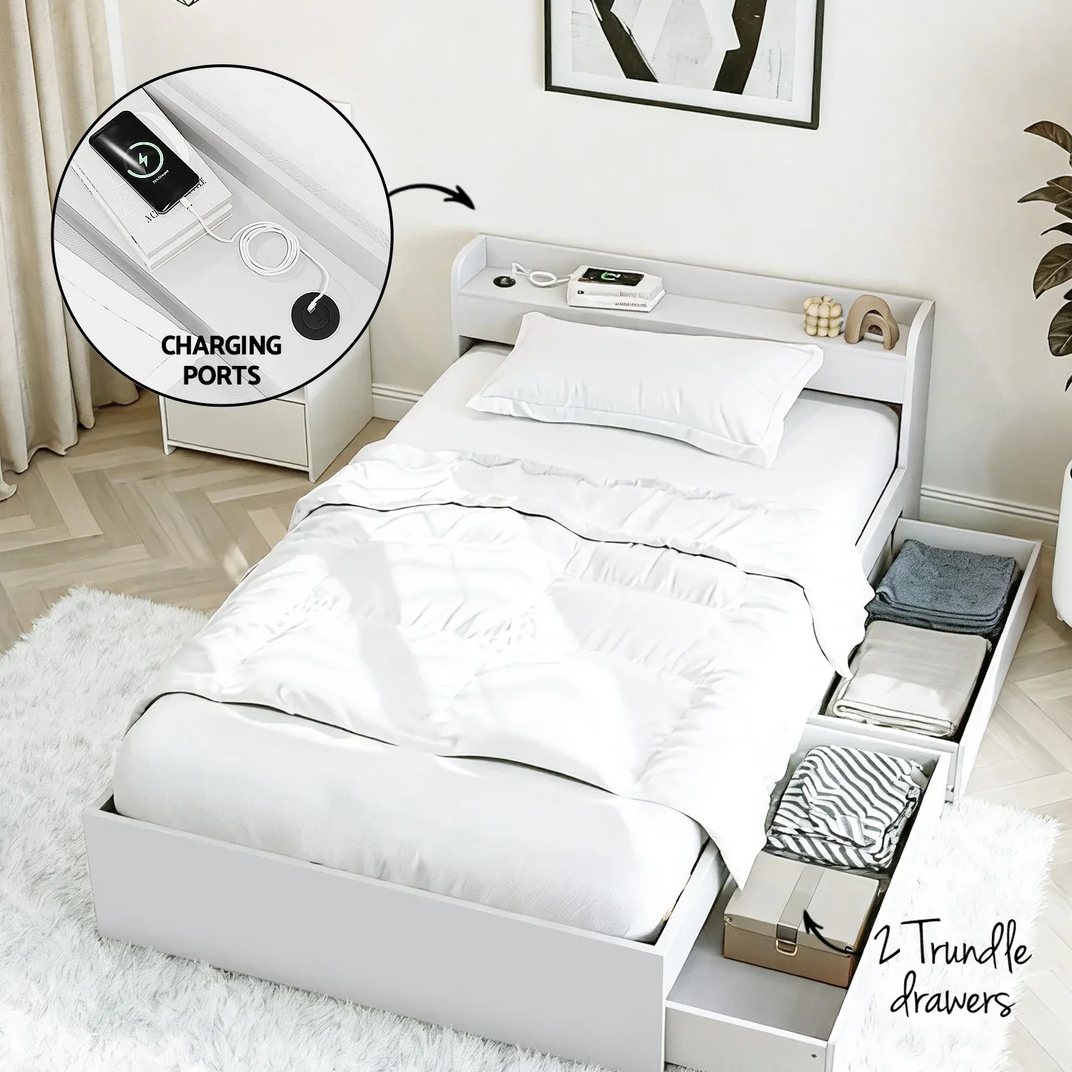 Single Bed Frame and Bedside Table - Image 2