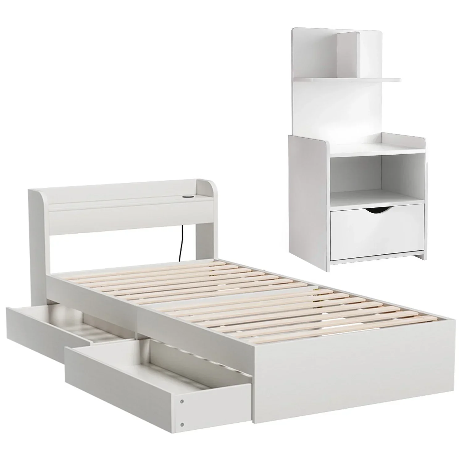 Single Bed Frame with Charging Ports and Bedside Table - Image 5