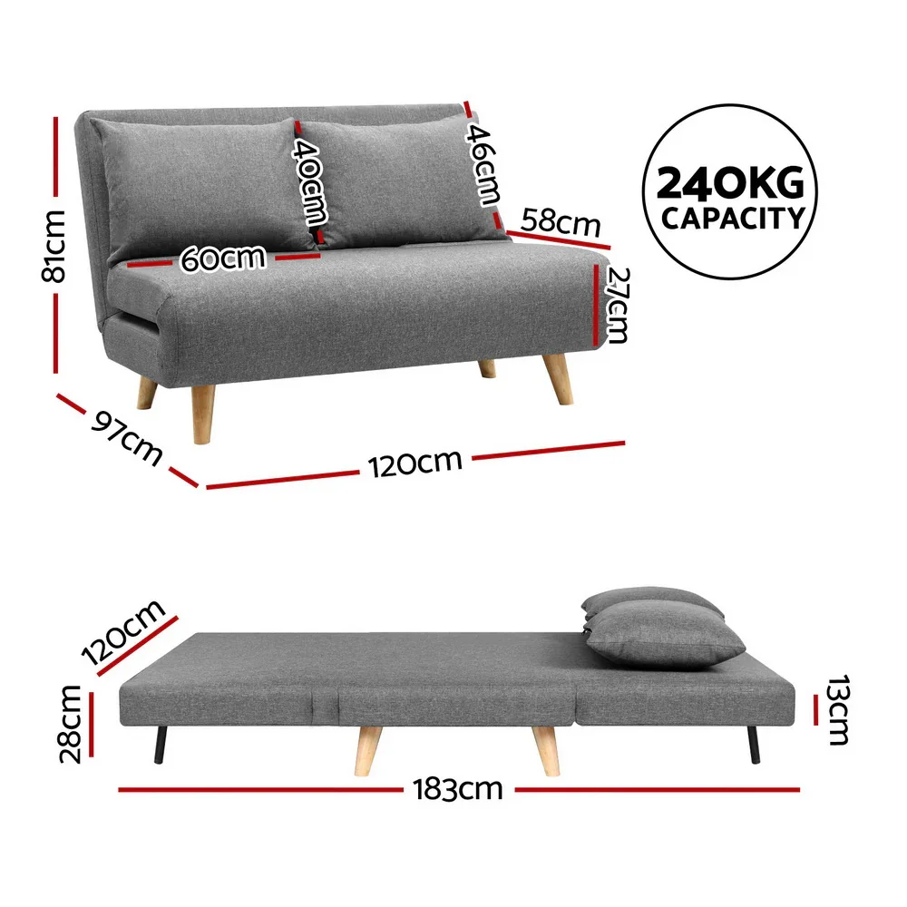 Sofa Bed 2 Seater Convertible Couch Recliner Lounge Chair Linen - Image 3