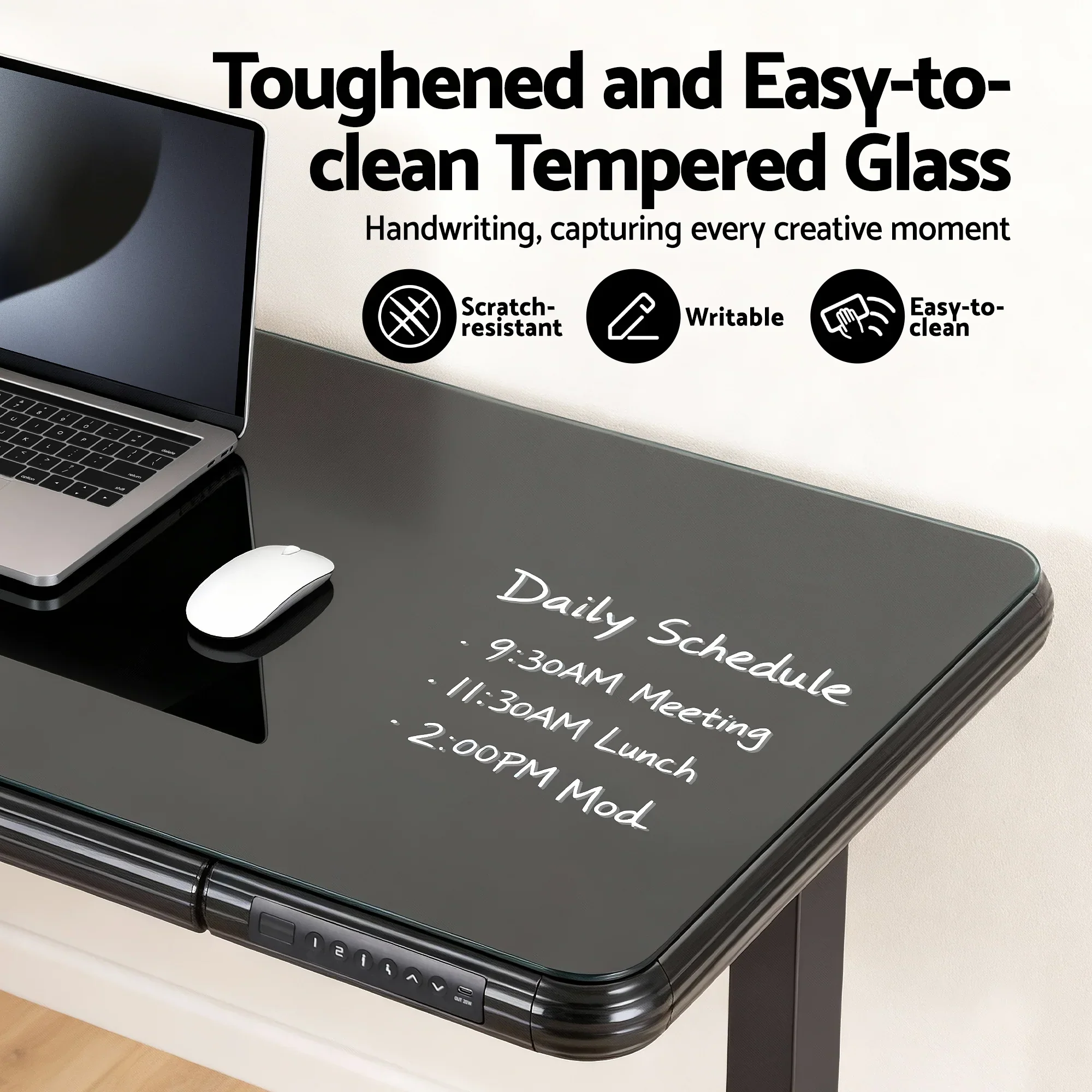 Standing Desk Motorised Tempered Glass Top Electric Black 120CM - Image 5