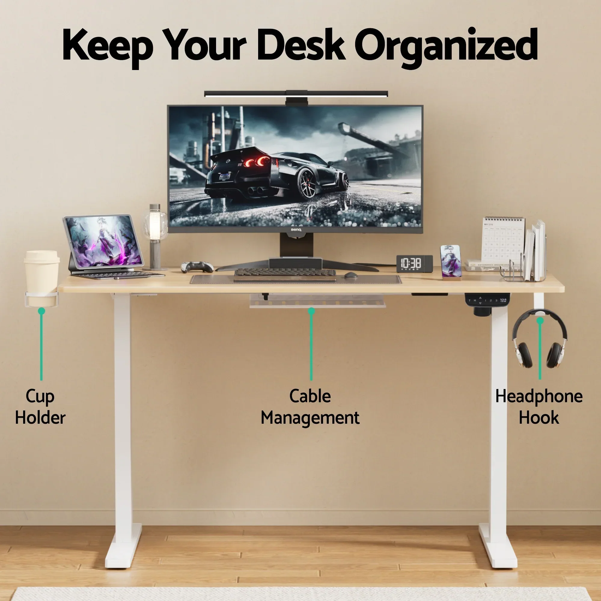 Standing Desk Motorised Touch Control Electric Oak 140CM - Image 6