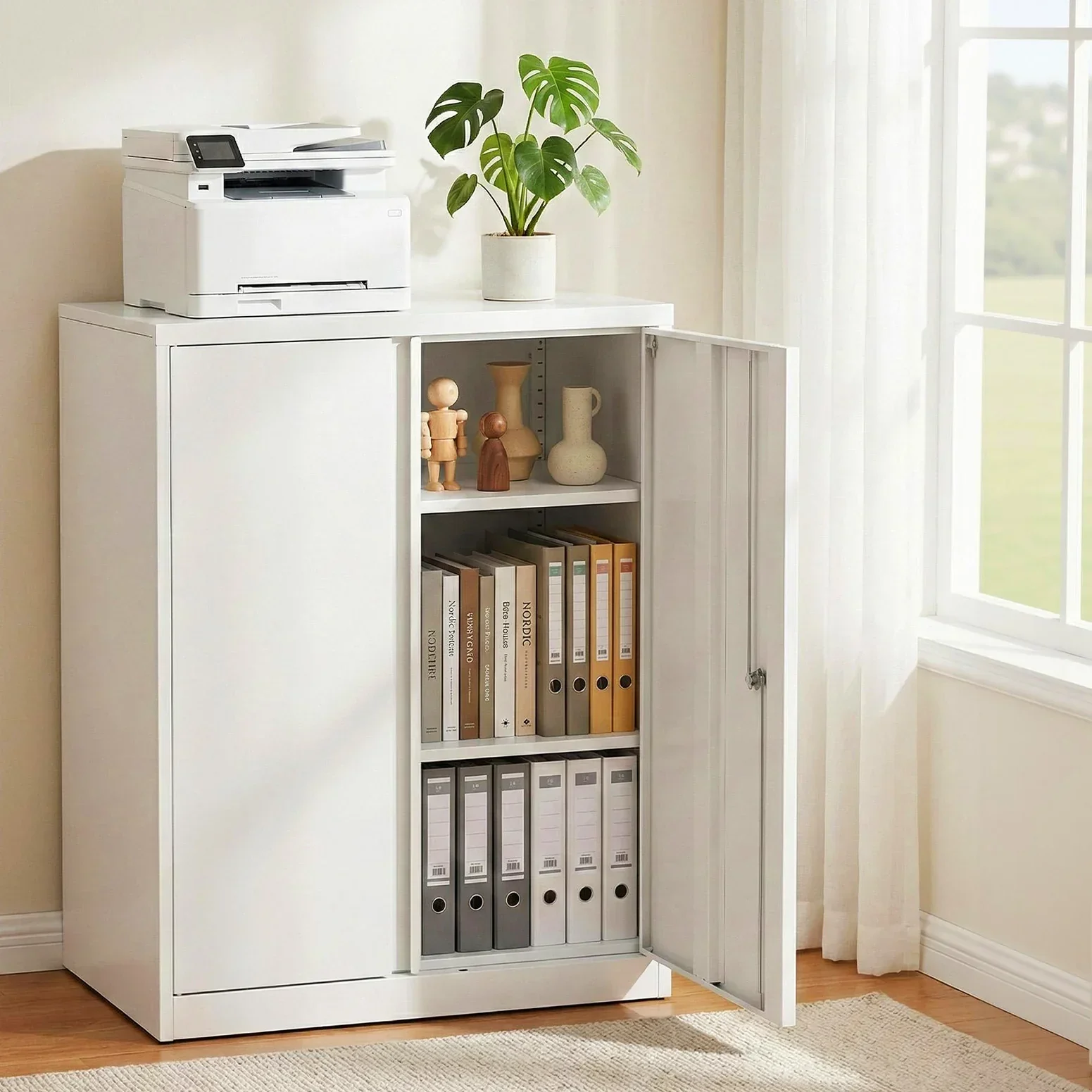 Steel Locker Cabinet Filing Mental Storage 3-Point Lock Adjustable Shelves White - Image 7
