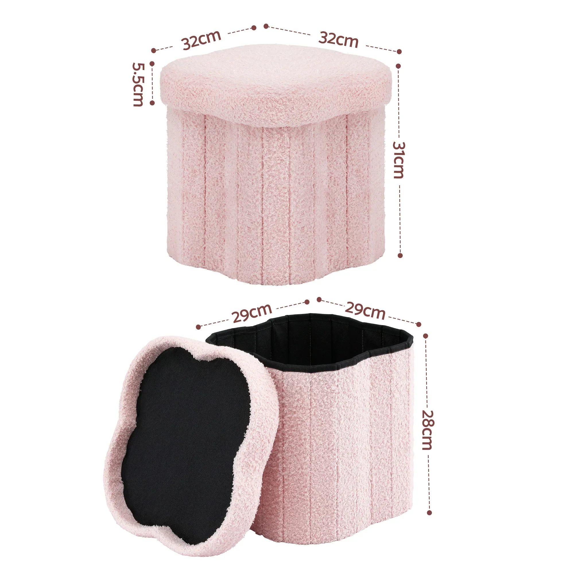 Storage Ottoman Foot Stool Foldable Pink - Image 2