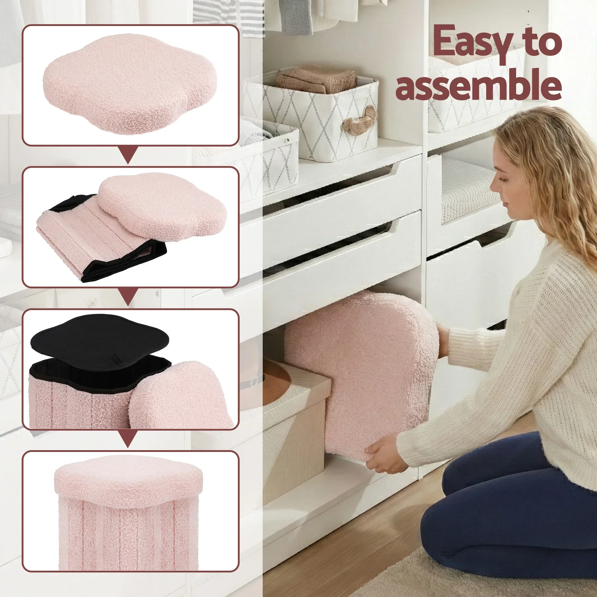 Storage Ottoman Foot Stool Foldable Pink - Image 4