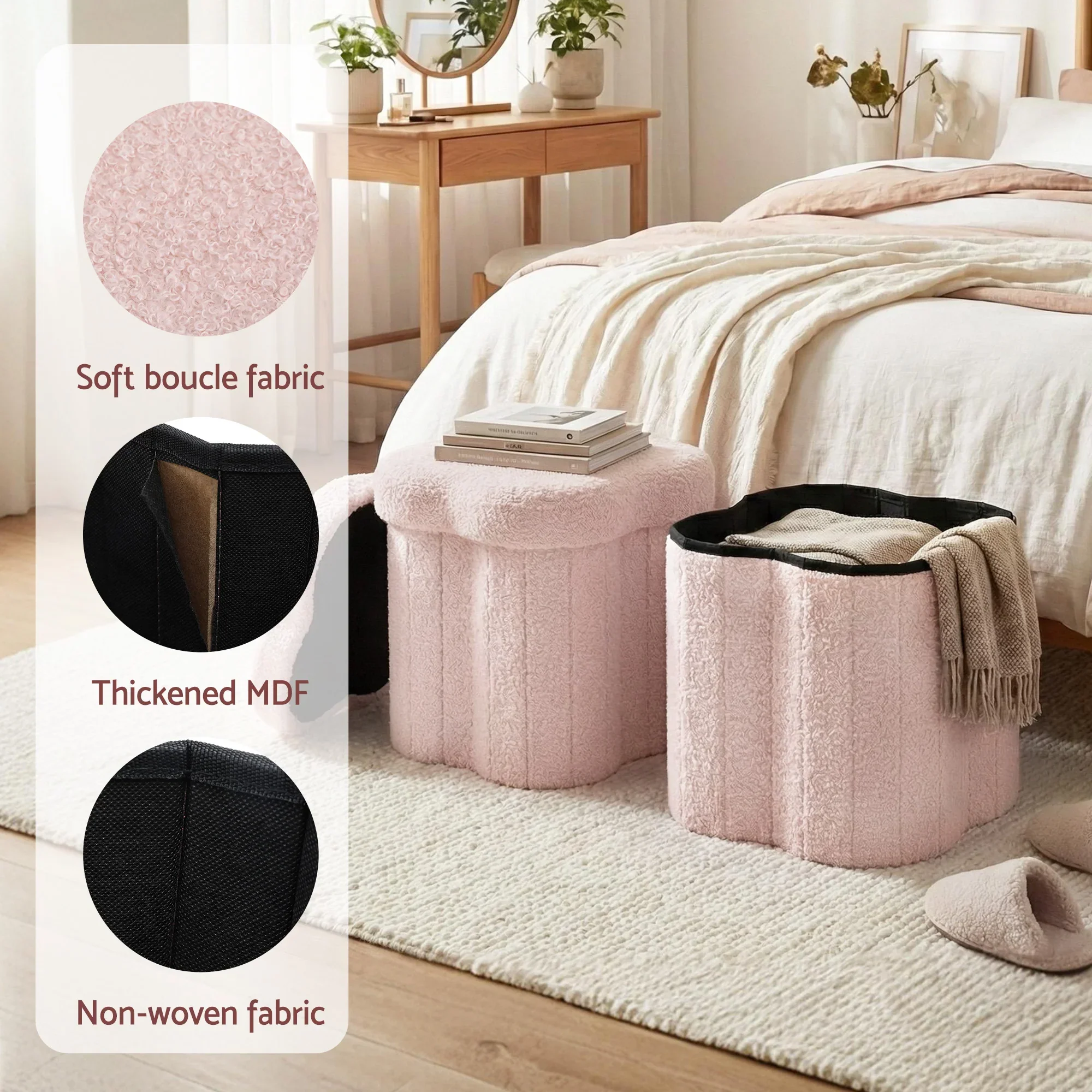 Storage Ottoman Foot Stool Foldable Pink - Image 6