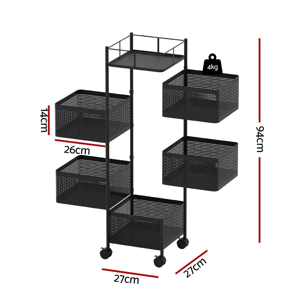 Storage Trolley Kitchen Cart 5 Tiers Storage Rack Black - Image 2