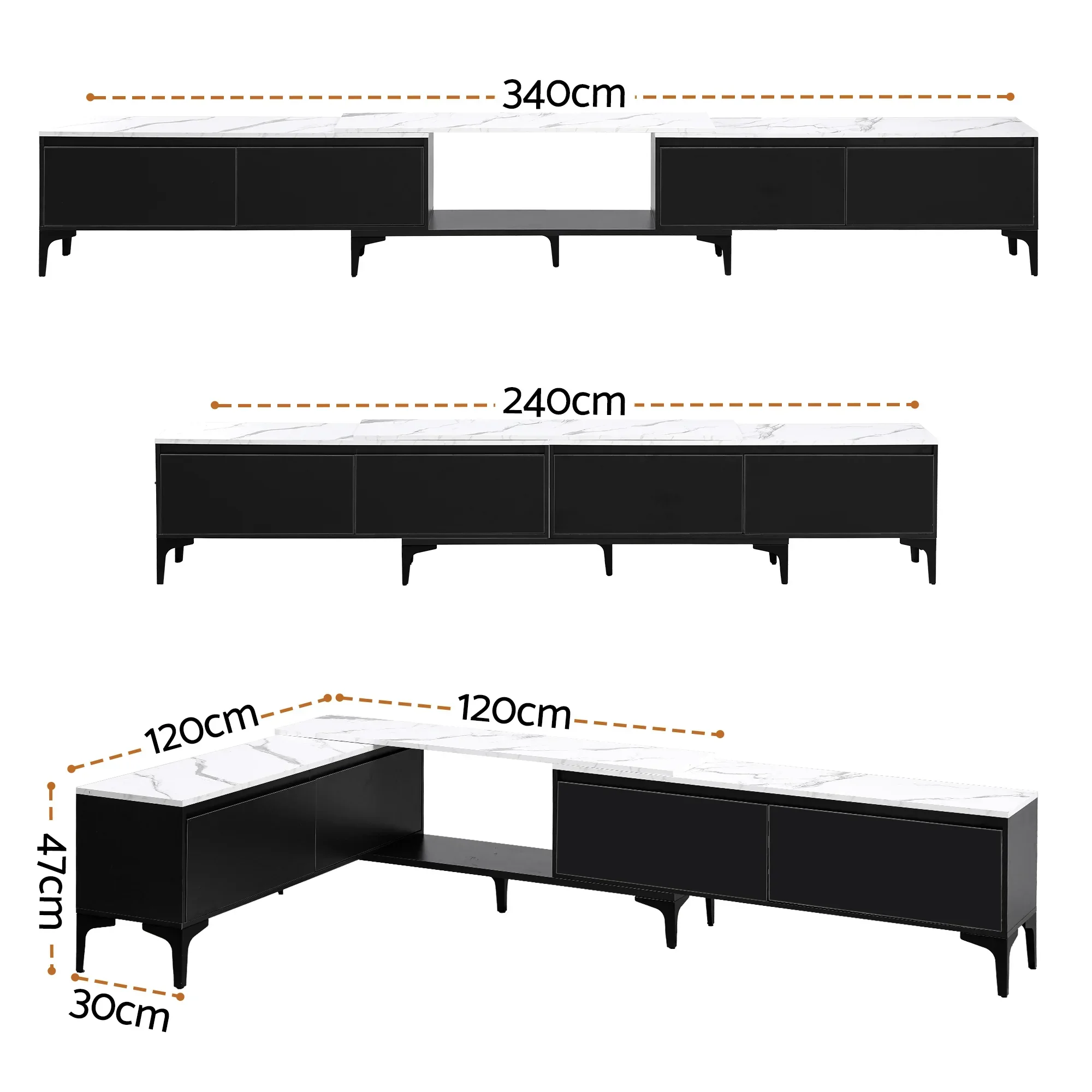 TV Cabinet Entertainment Unit Stand Extendable Black - Image 3