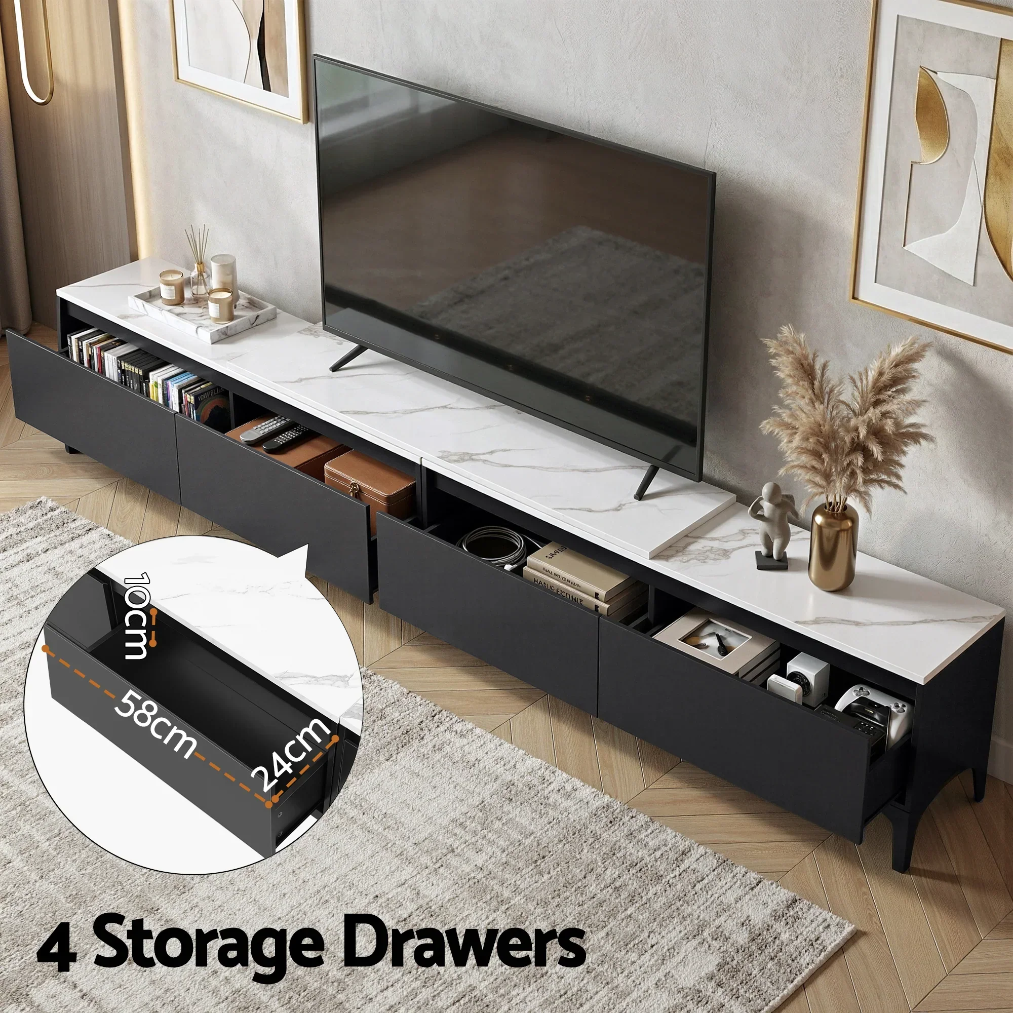 TV Cabinet Entertainment Unit Stand Extendable Black - Image 6