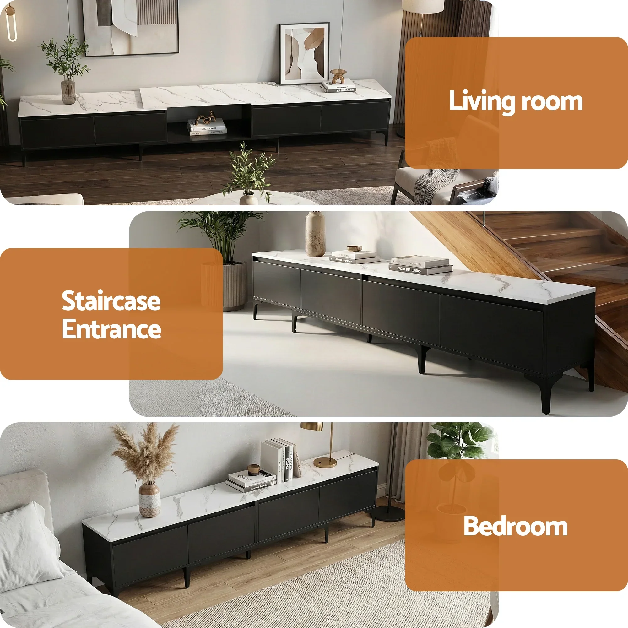 TV Cabinet Entertainment Unit Stand Extendable Black - Image 9