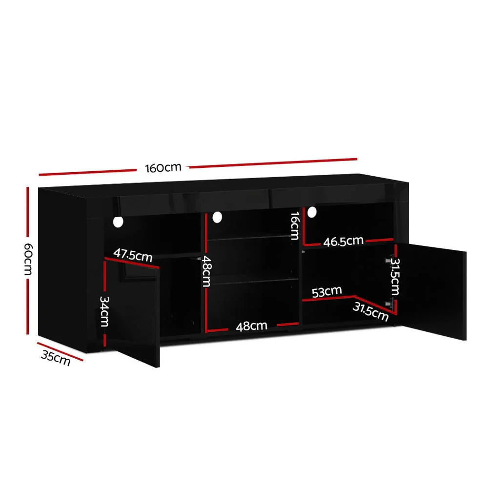 Entertainment Unit TV Cabinet LED 160cm Black Bobi - Image 4