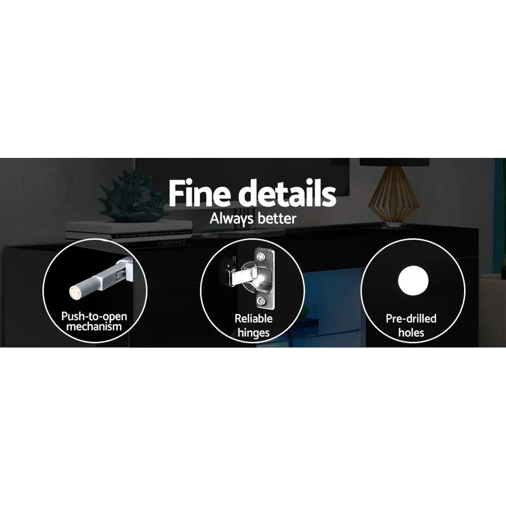 Entertainment Unit TV Cabinet LED 160cm Black Bobi - Image 8