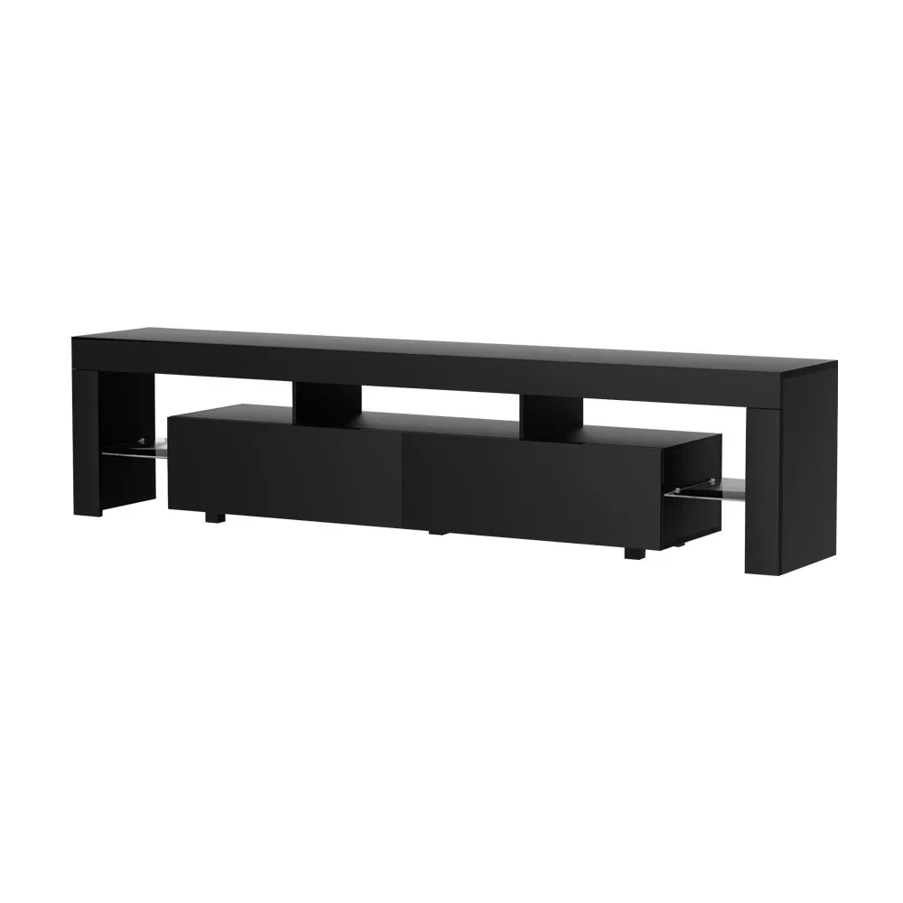 TV Cabinet Entertainment Unit Stand RGB LED Gloss Furniture 200cm Black - Image 3