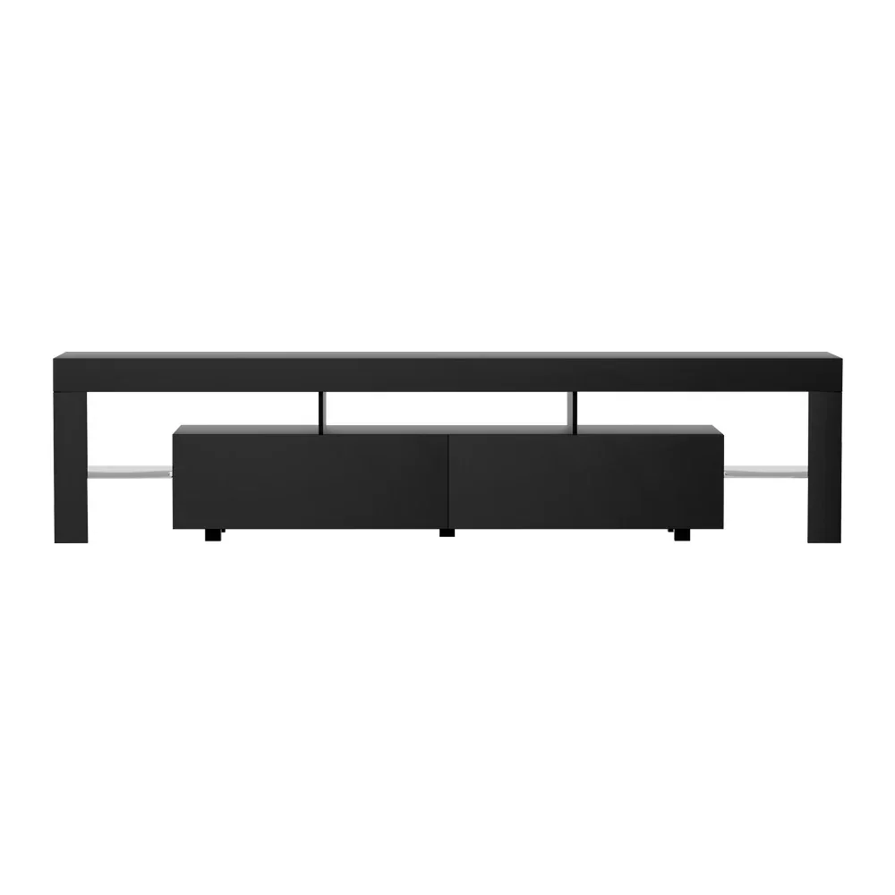 TV Cabinet Entertainment Unit Stand RGB LED Gloss Furniture 200cm Black - Image 5