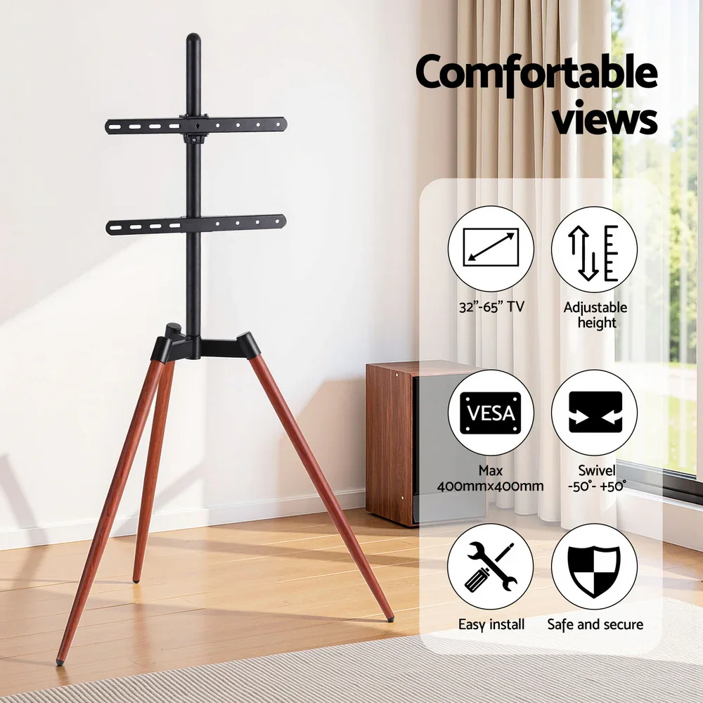TV Stand 32-65 inch LED LCD Screen Wooden Tripod Easel Height Adjustable - Image 2