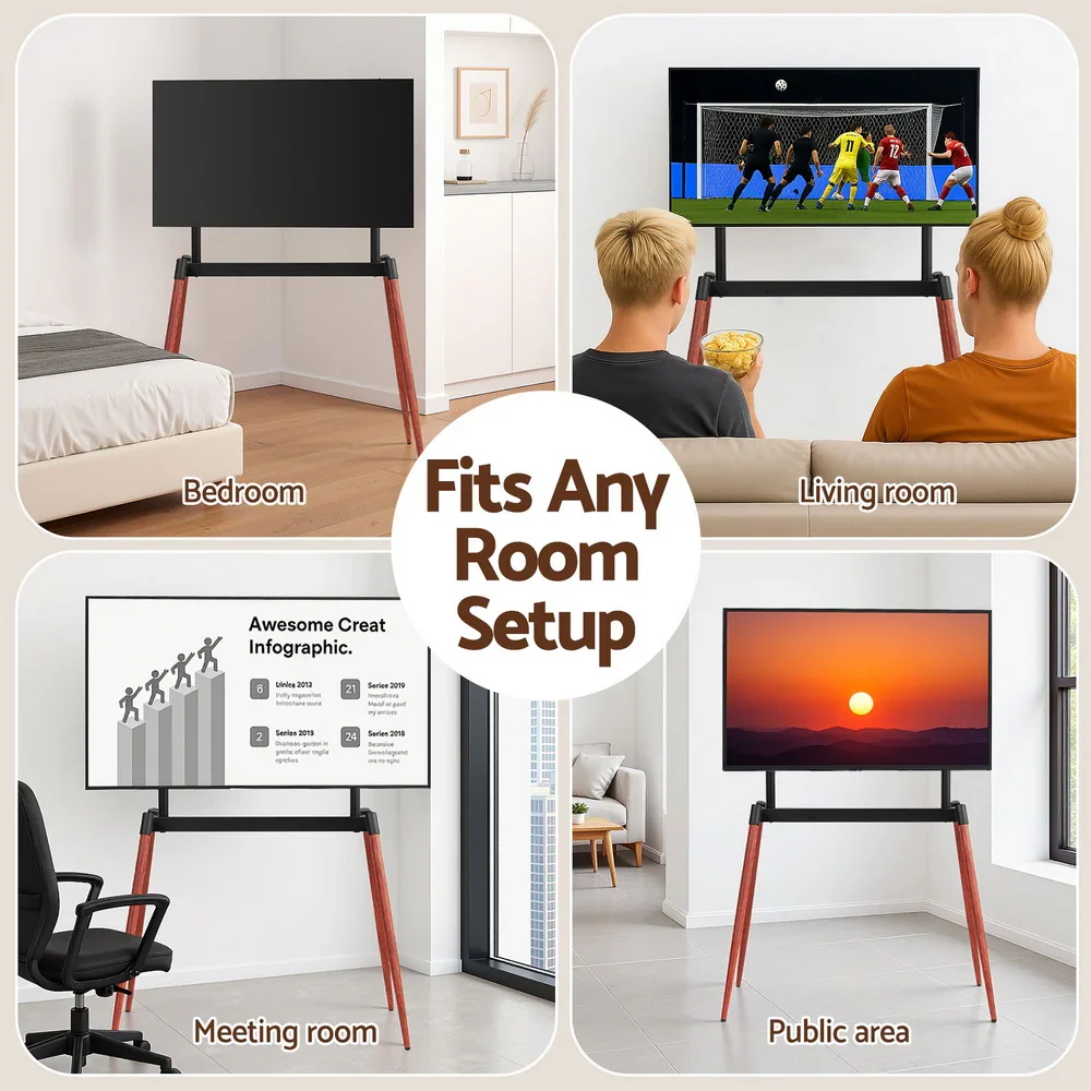 TV Stand 32-75 inch LED LCD Screen Wooden Floor Easel Height Adjustable - Image 4