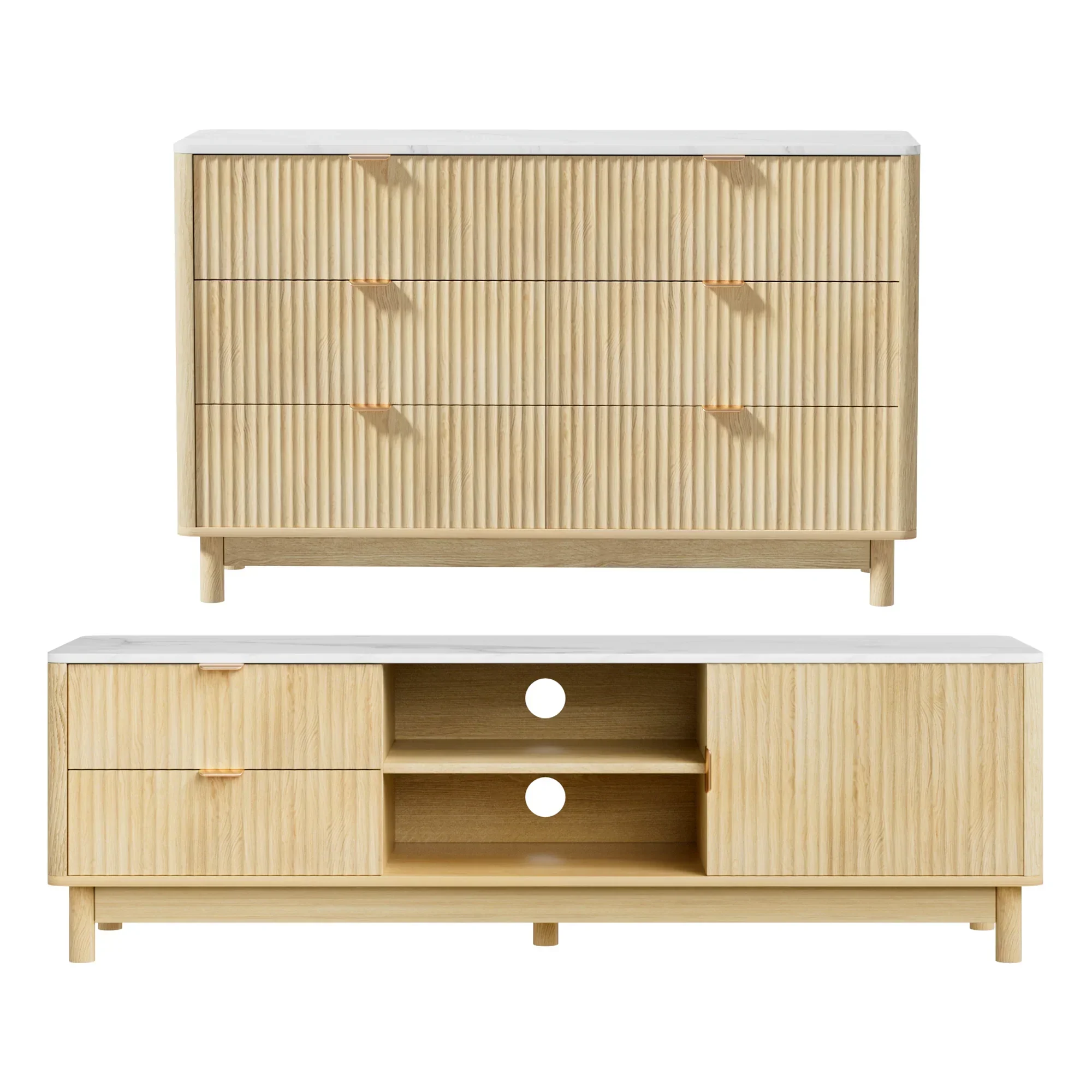 TV Unit & Chest of Drawers Set Solid Wood Legs Pine - Image 4