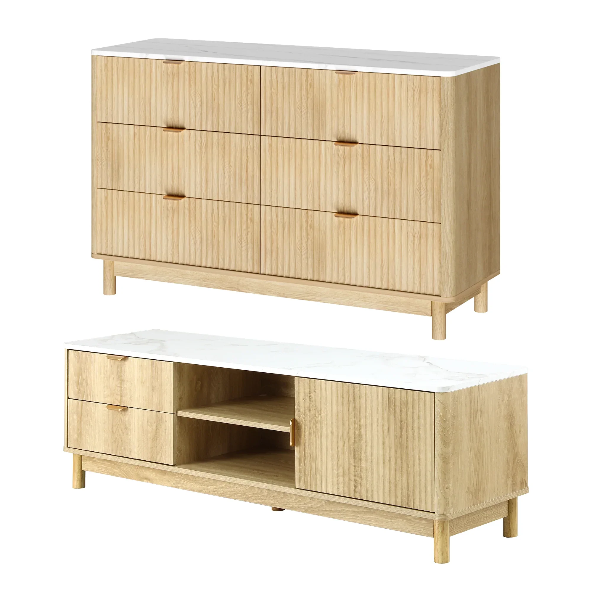 TV Unit & Chest of Drawers Set Solid Wood Legs Pine - Image 9