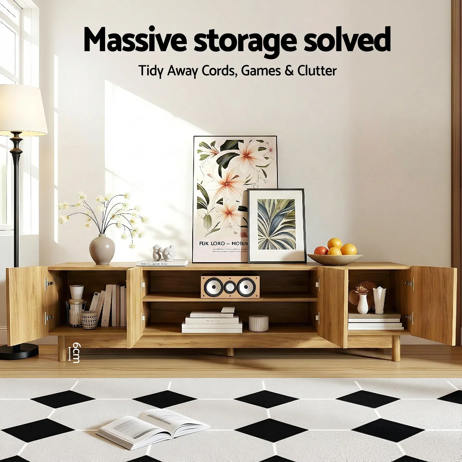 Artiss TV Unit Entertainment Unit Storage Cabinet 180cm Pine - Image 5
