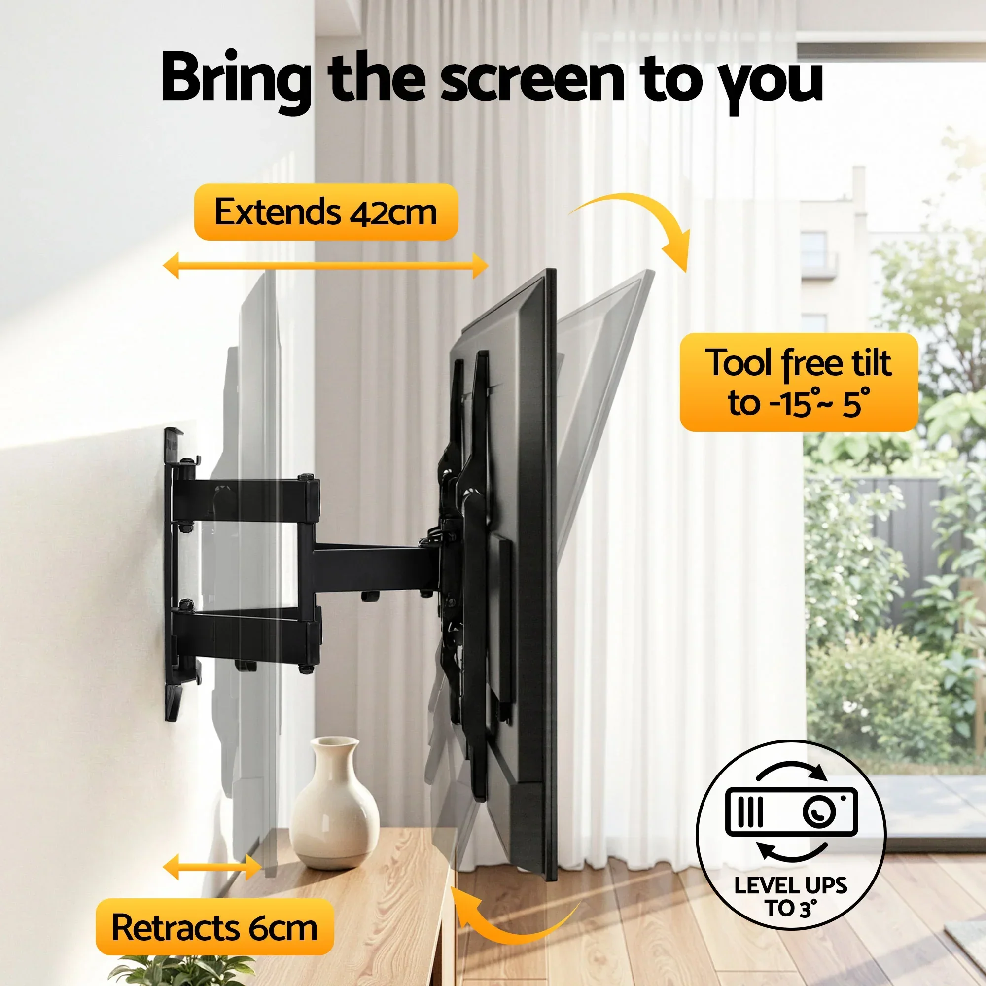 TV Wall Mount Bracket for 37" - 85" TVs Swivel Tilt Extendable Full Motion - Image 3