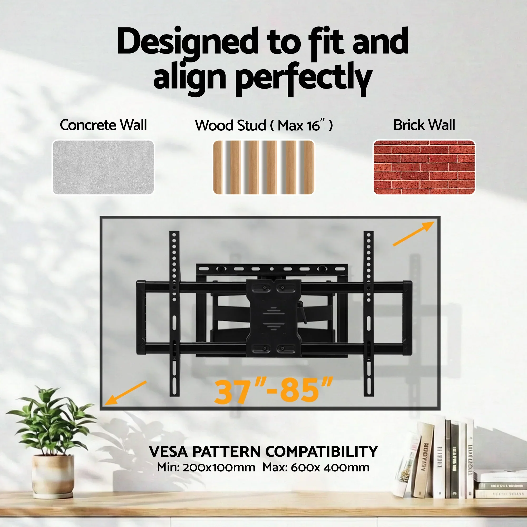 TV Wall Mount Bracket for 37" - 85" TVs Swivel Tilt Extendable Full Motion - Image 4