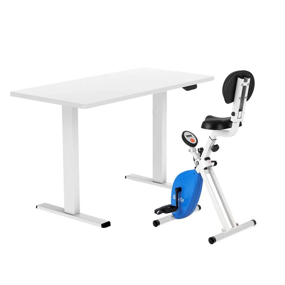 Under Desk Folding X-Bike with 140cm Automatic Standing Desk Magnetic Resistance White - Image 7