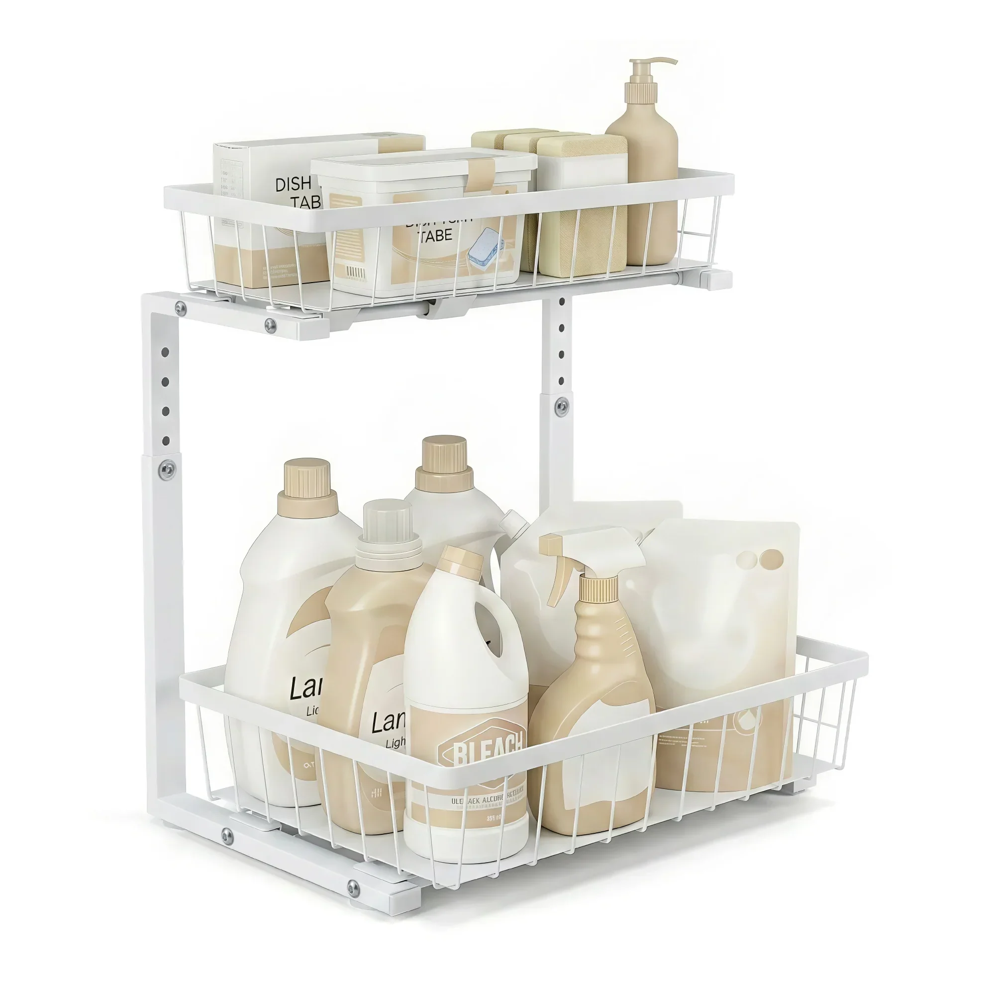Under Sink Organizer Storage with 2 Slide Out Drawers 5 Adjustable Height Bathroom Kitchen Cabinet