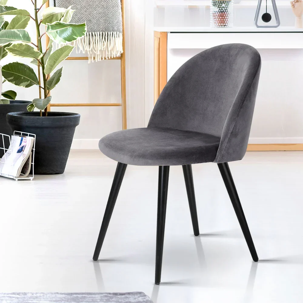 Dining Chairs Set of 2 Velvet Solid Curved Dark Grey - Image 8