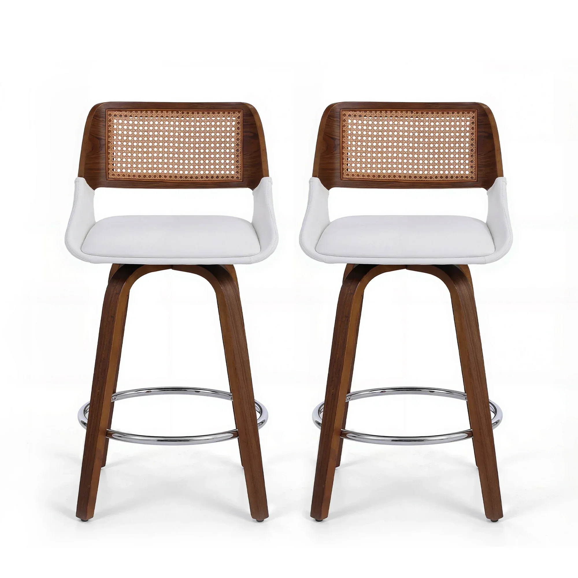 Wooden Bar Stools Set of 2 Swivel Kitchen Counter Stool Chair 60cm Seat Height - Image 3