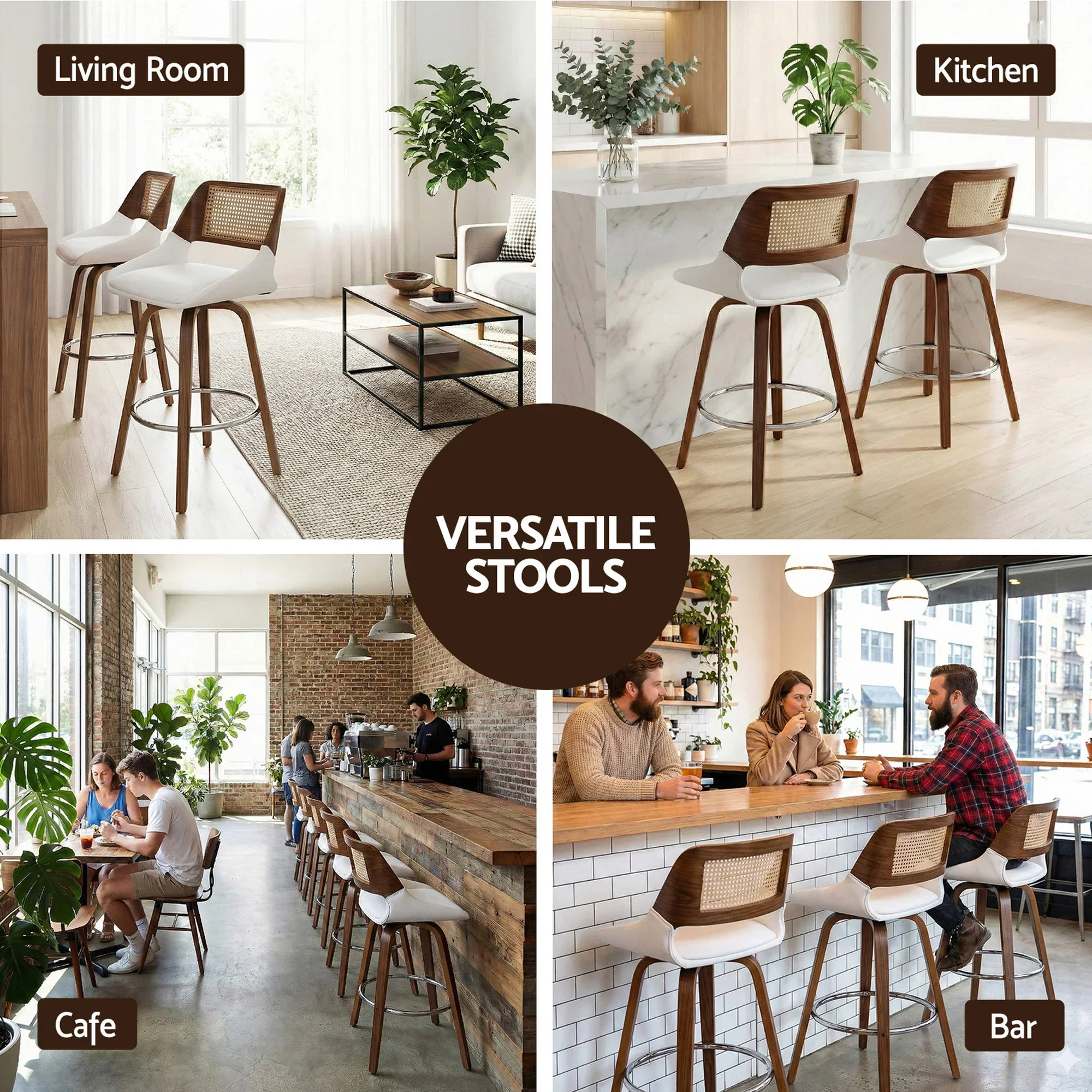 Wooden Bar Stools Set of 2 Swivel Kitchen Counter Stool Chair 60cm Seat Height - Image 9