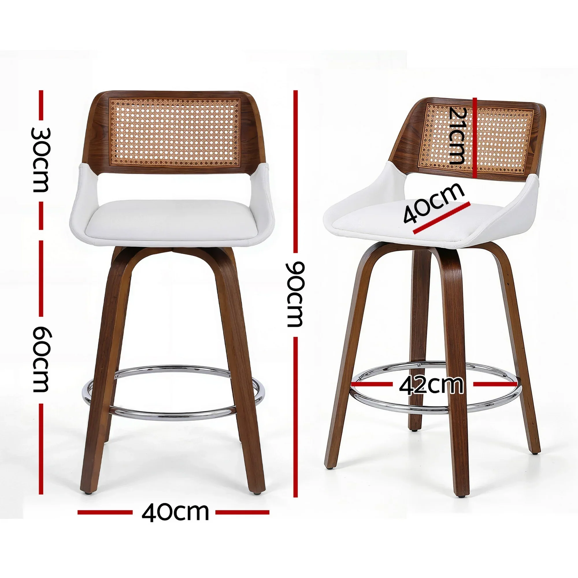 Wooden Bar Stools Set of 4 Swivel Kitchen Counter Stool Chair 60cm Seat Height - Image 2
