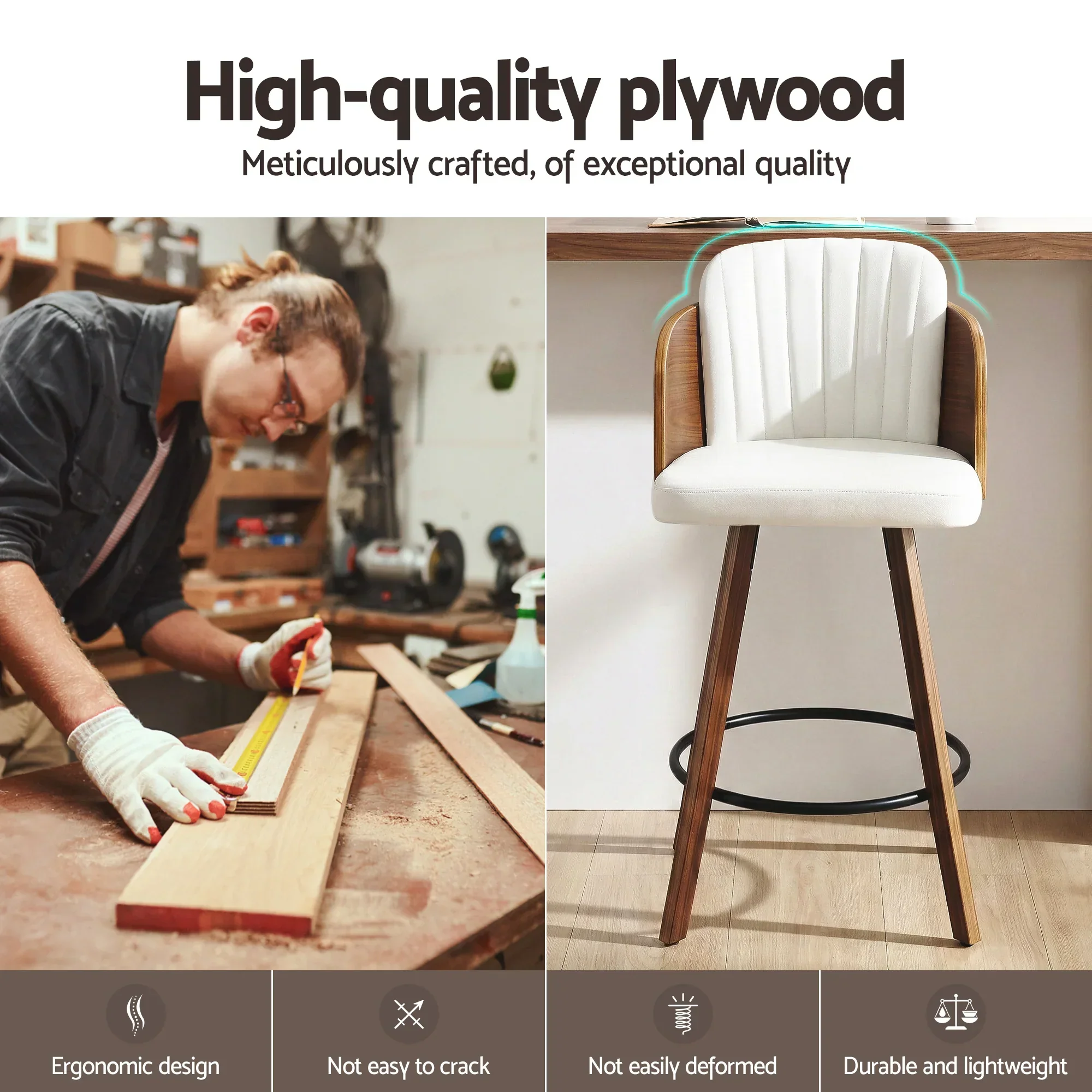 Wooden Bar Stools Swivel Kitchen Counter Stool Chair 58cm Seat Height - Image 6