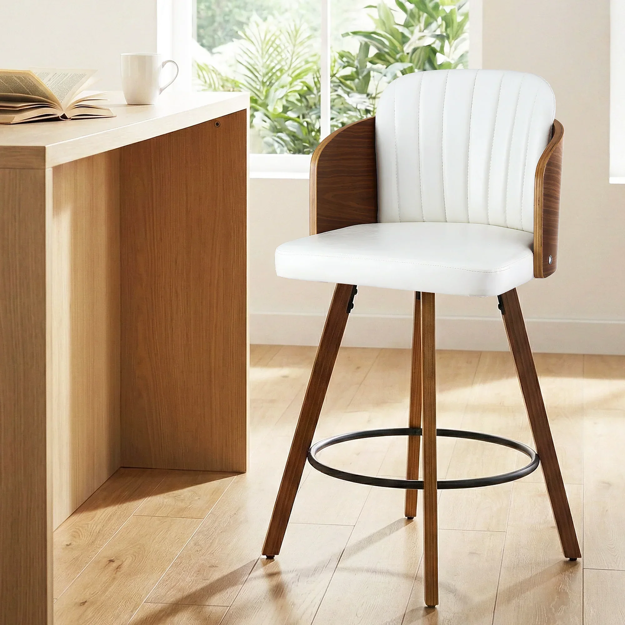 Wooden Bar Stools Swivel Kitchen Counter Stool Chair 58cm Seat Height - Image 9